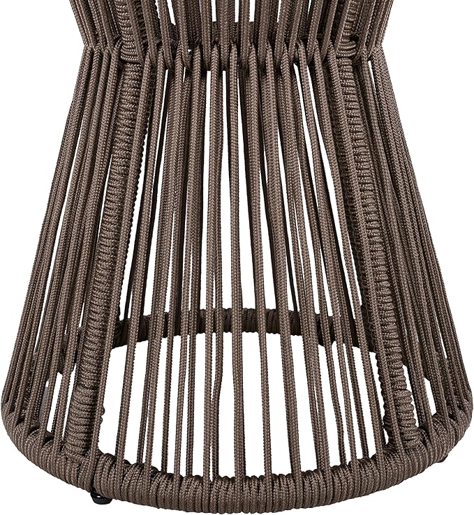 Merax Bohemian Round Outdoor Side Table with Acacia Wood Top and Dark Grey Handwoven Rope Base - Photo 8