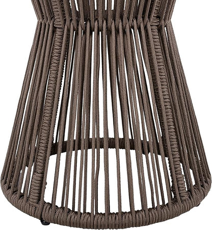 Merax Bohemian Round Outdoor Side Table with Acacia Wood Top and Dark Grey Handwoven Rope Base, Elegant Hourglass Design Patio Coffee Table for Garden, Pool, Balcony, Yard, 25.8" Height, No Assembly
