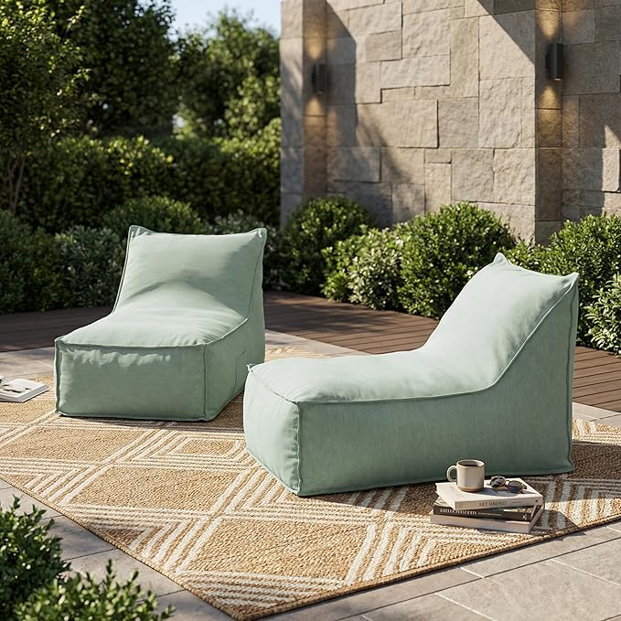 Christopher Knight Home Venny 48" L Outdoor Bean Bag Chair Set of 2, Fabric Bean Bag Chair for Adults and Kids - Photo 4