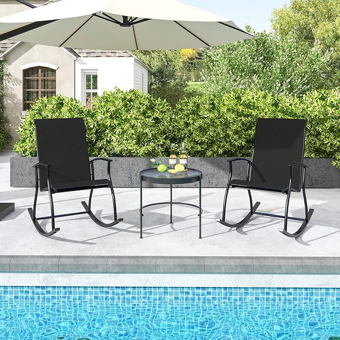 Giantex Outdoor Rocking Chair Set of 4 - Patio Rocking Chairs w/Breathable Backrest, Sturdy Metal Frame & Safe Ergonomic Design, Cozy Fabric Rocker for Backyard, Poolside, 330 lbs, Black