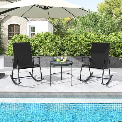Giantex Outdoor Rocking Chair Set of 4 - Patio Rocking Chairs w/Breathable Backrest, Sturdy Metal Frame & Safe Ergonomic Design, Cozy Fabric Rocker for Backyard, Poolside, 330 lbs, Black
