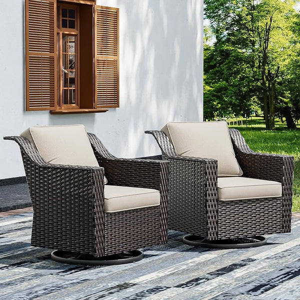 Joyside Swivel Patio Chairs Set of 2, Wicker Patio Furniture with Wide Armrest and Thick Cushions - Photo 1
