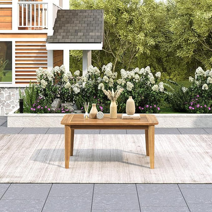 Christopher Knight Home Pula Patio Coffee Table, Acacia Wood Accent Table, Rectangluar End Table, Book Table, Slat Pannel Side Table, Outdoor Acacia Wood Table for Yard Garden Porch Balcony, Teak