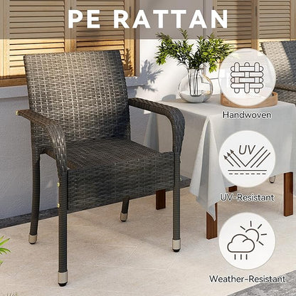 Yaheetech Set of 2 Stackable Outdoor Rattan Dining Chairs, All-Weather Firepits Armchair w/Armrests, Steel Frame for Garden, Patio, Deck, Yard, Poolside, Gray