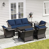 7 Pieces Outdoor Conversation Furniture Set - 77" Patio Sofa, 2 Armchairs, 2 Swivel Glider Chairs, 1 Side Table - Photo 1
