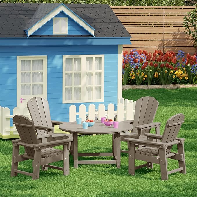 Costaelm Kids Lawn Chair, Toddler Outdoor Chair Kids Patio Furniture and Outdoor Children Picnic Activity Modern Adirondack Chairs for Garden, Patio, Backyard & Beach, Weathered Wood