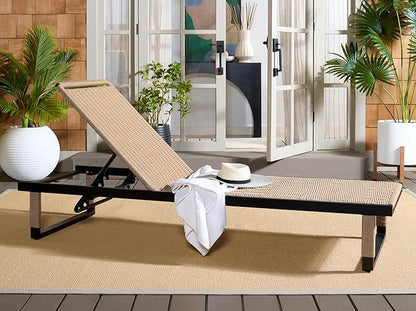 SAFAVIEH Outdoor Patio Furniture Collection - Arman Black Metal & Heather Tan Rope Chaise Lounge Chair, 6 Reclining Positions, No Cushion (PAT7548A)