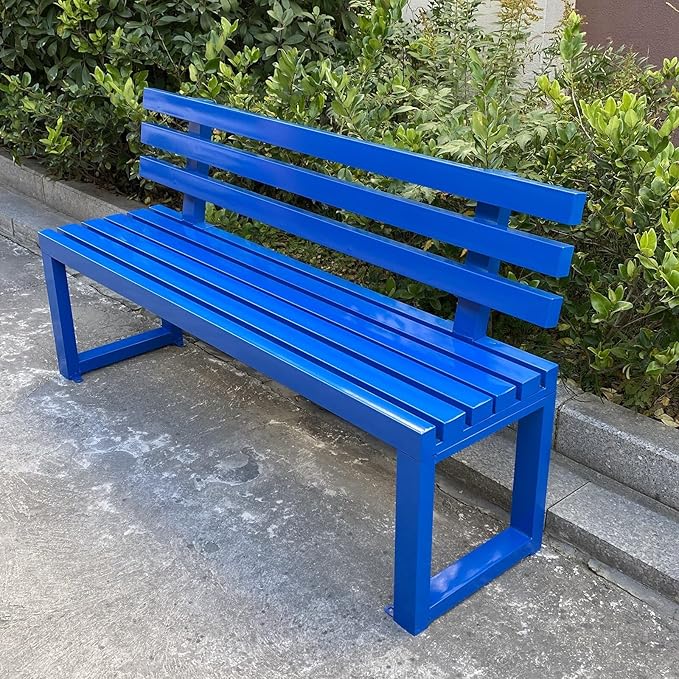 Outdoor Metal Garden Bench with Back,Heavy Duty Park Bench for Outside,Commercial Long Benches for Lawn, Backyard, Park, Patio, Porch(180cm/70.8", Blue)