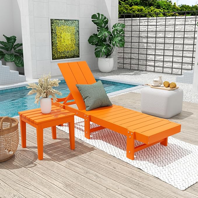 Costaelm Small Outdoor Side Table, Patio End Table Weather Resistant Outdoor Coffee Table, Square Conversation Table for Indoor, Porch, Balcony, Garden, Poolside, Deck, Orange