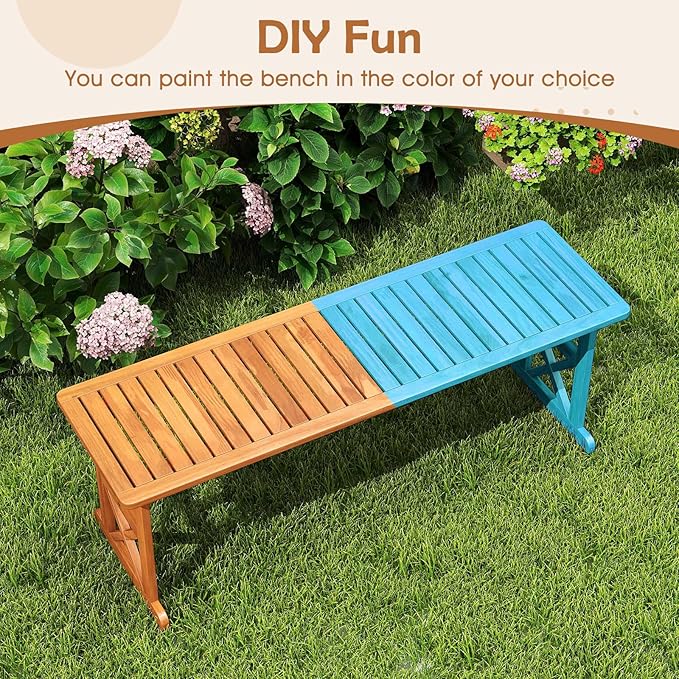 HAPPYGRILL Acacia Wood Outdoor Bench for 2-3 People, Patio Bench with Slatted Seat & X-Shaped Frame, for Porch Garden Backyard and Park (1)