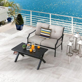 LOKATSE HOME Outdoor Loveseat and Coffee Table Metal Conversation Set Patio Furniture with Cushions for Poolside - Photo 6