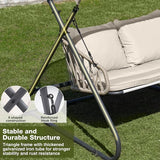 2-Seat Outdoor Porch Swing, Patio Swing with Canopy, Hanging Glider Bench with Thicken Cushions and Pillow - Photo 2
