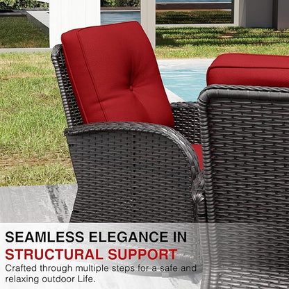 Joyside Outdoor Swivel Rocker Chairs, 3 Piece Wicker Patio Set with Thickened Cushions, High Back, Deep Seating, Wide Armrest, Outdoor Swivel Chairs for Porch, Deck