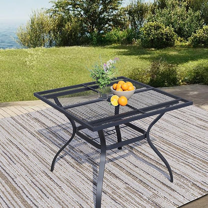37.6'' Outdoor Patio Dining Table with Adjustable Umbrella Hole, Mesh Tabletop Square Table, Heavy Duty 400lbs Capacity, for Deck, Balcony, Bistro, Black