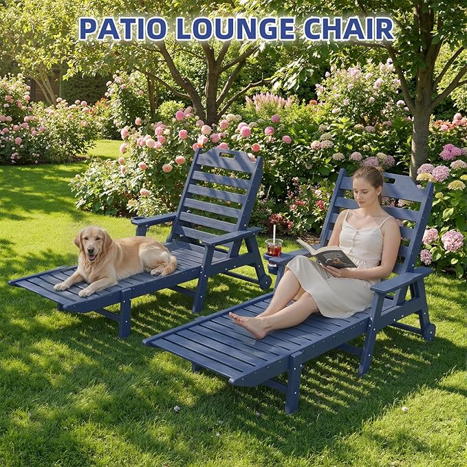 Mdeam 6-Position Lounge Chair Outdoor, 22" W Oversized Sun Tanning Chair, 500LBS Capacity - Photo 2