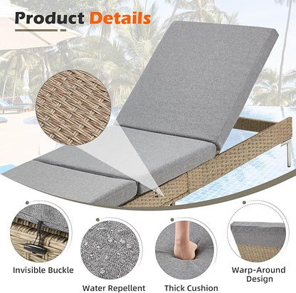 HOMREST Outdoor Chaise Lounge Chair Set of 6, Patio Wicker Lounge Chairs with Adjustable Backrest, Rattan Pool Sunbathing Chaiser with Removable Cushion (Grey)