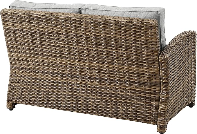 Crosley Furniture Bradenton Outdoor Sectional Left Side Loveseat, 2-Person Wicker Patio Couch for Deck, Brown with Gray Cushions