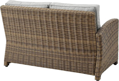 Crosley Furniture Bradenton Outdoor Sectional Left Side Loveseat, 2-Person Wicker Patio Couch for Deck, Brown with Gray Cushions