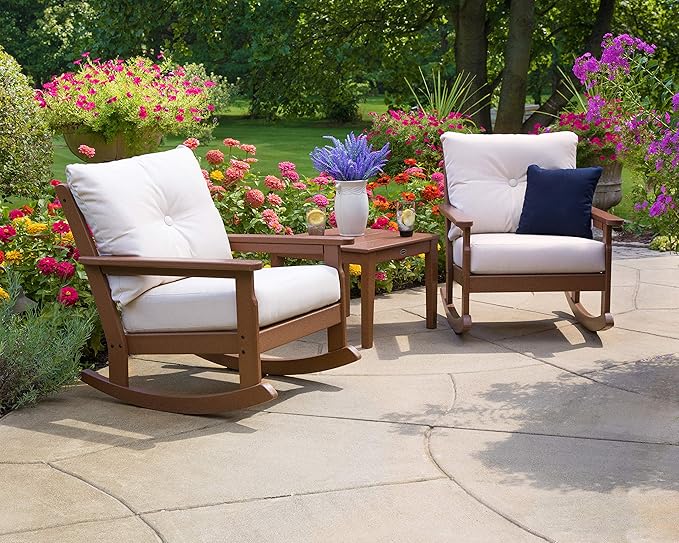 Polywood® Vineyard Deep Seating Rocking Chair in Slate Grey/Natural Linen - Photo 2