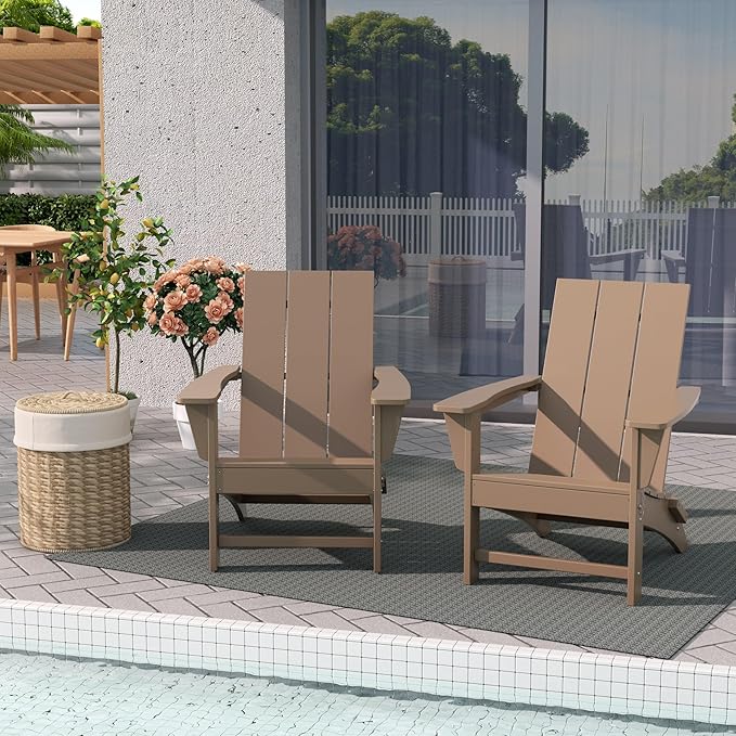 WestinTrends Ashore Modern Outdoor Folding Adirondack Chair (Set of 2), Weathered Wood