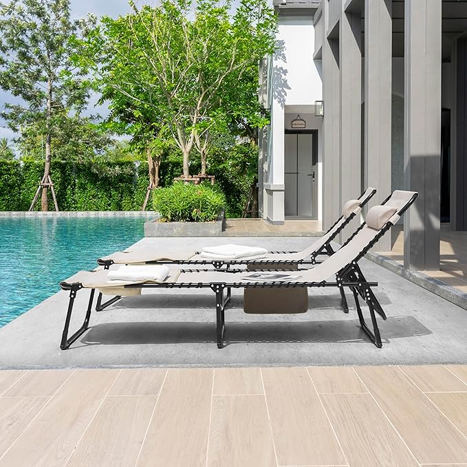 NUU GARDEN Set of 2 Folding Oxford Chaise Lounge Chair - Photo 9