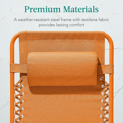Best Choice Products Adjustable Zero Gravity Chair, Monochromatic Color Folding Patio Recliner w/Side Tray, Headrest - Tangerine