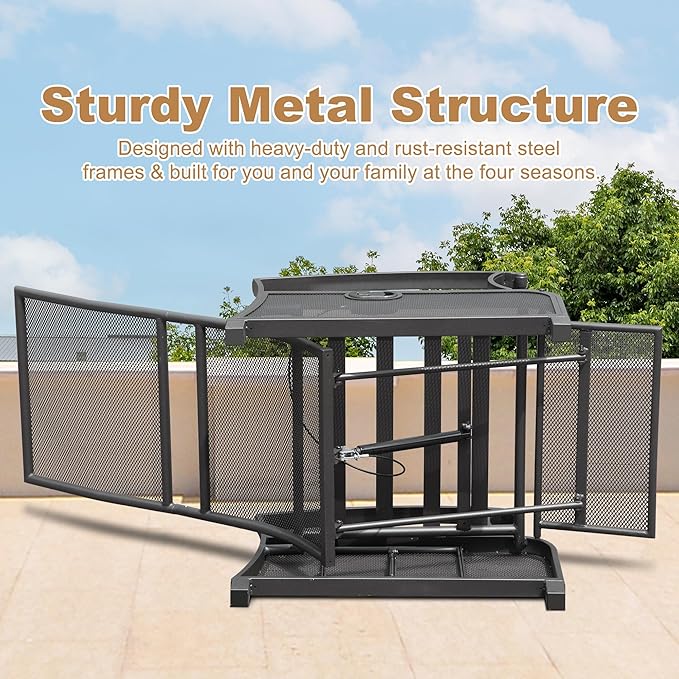 Domi Adjustable Patio Recliner Chair Metal Outdoor Lounge Chair with Flip Table Push Back, Adjustable Angle - Photo 9