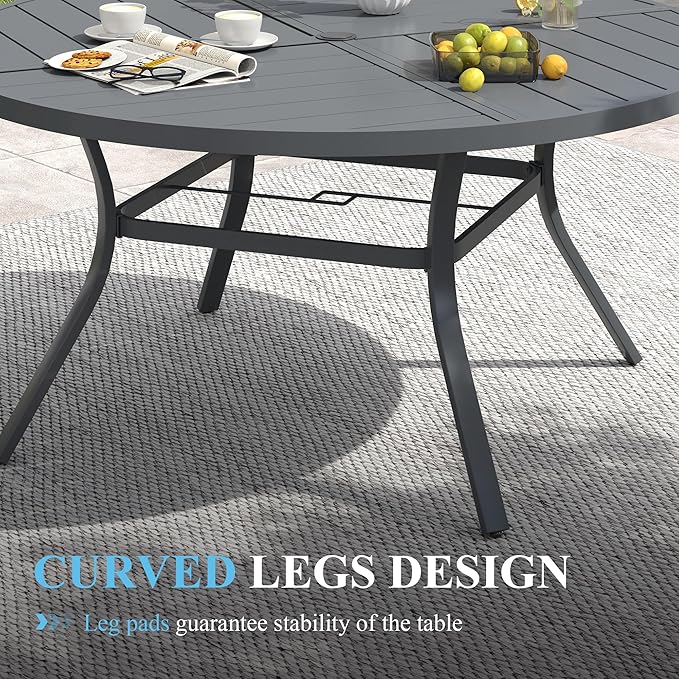 VICLLAX 53" Round Patio Table with Umbrella Hole, All Weather Metal Outdoor Dining Table for 6-8 - Photo 5