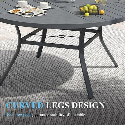 VICLLAX 53" Round Patio Table with Umbrella Hole, All Weather Metal Outdoor Dining Table for 6-8, Outside Table for Lawn Garden, Grey