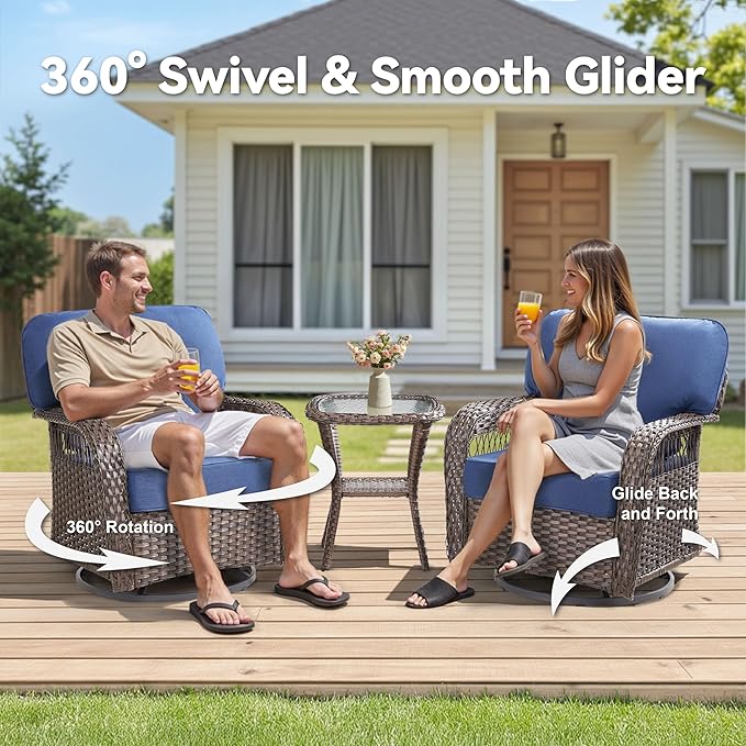 6 Pieces Outdoor Patio Furniture Set, All Weather Wicker Swivel Rocker Patio Chairs High Back Sofa with Ottomans - Photo 3