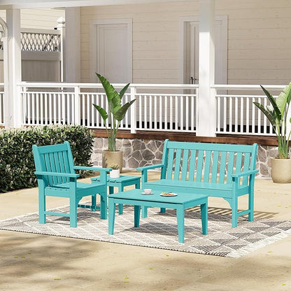 Costaelm Outdoor Dining Chairs with Arms Set of 2, Patio HDPE Garden Dining Table Chair, Poly Lumber Waterproof Restaurant Bistro Farmhouse Chairs for Outside Porch Backyard, Turquoise