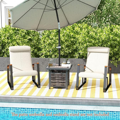 Tangkula 21.5 Inches Outdoor PE Rattan Side Table, All Weather Patio Square End Table with Resin Tabletop, Umbrella Hole, Metal Frame, Outdoor Coffee Table for Garden, Backyard, Balcony, Poolside