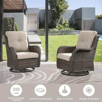Belord Outdoor Furniture Wicker Conversation Sets - 7 Piece Patio Rattan Furniture Sets with Swivel Rocker Chairs Outdoor Sofa for Porch Deck Backyard Brown/Beige