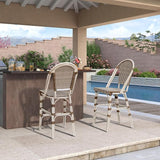 PURPLE LEAF French Counter Height Bar Stool Set of 4 White Print Finish Patio Bar Stools with Back Rattan Bar Chairs - Photo 7