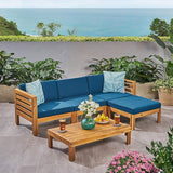 Christopher Knight Home Alice Outdoor 5 Piece Acacia Wood Sofa Set, Teak Finish, Dark Teal - Photo 2