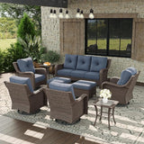 9 Piece Patio Furniture Set, All-Weather Wicker Outdoor Conversation Set with Swivel Rocking Chair and 6 Inch Thick - Photo 1