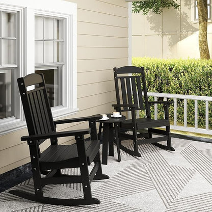 Outdoor Rocking Chairs Set of 6, Oversized High Back Patio Rocking Chairs, All Weather Porch Rocking Chairs for Outside. Black