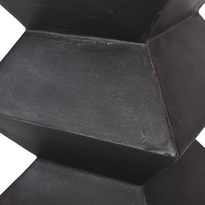 Outdoor Concrete Side Table Faux Stone End Table, Square Outdoor Accent Tables, Garden Stool Plant Stand for Porch, Backyard Patio Black