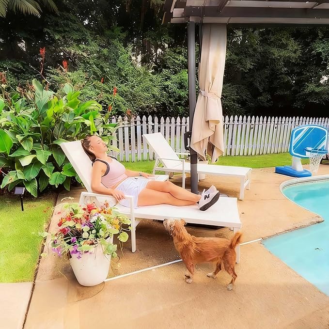PURPLE LEAF Outdoor Chaise Lounge Set Adjustable Sunbathing Recliner with Armrest and Side Table for Poolside Beach Outside Patio Aluminum Chaise Lounger Cream