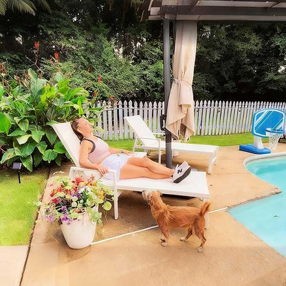 PURPLE LEAF Outdoor Chaise Lounge Set Adjustable Sunbathing Recliner with Armrest and Side Table for Poolside Beach Outside Patio Aluminum Chaise Lounger Cream