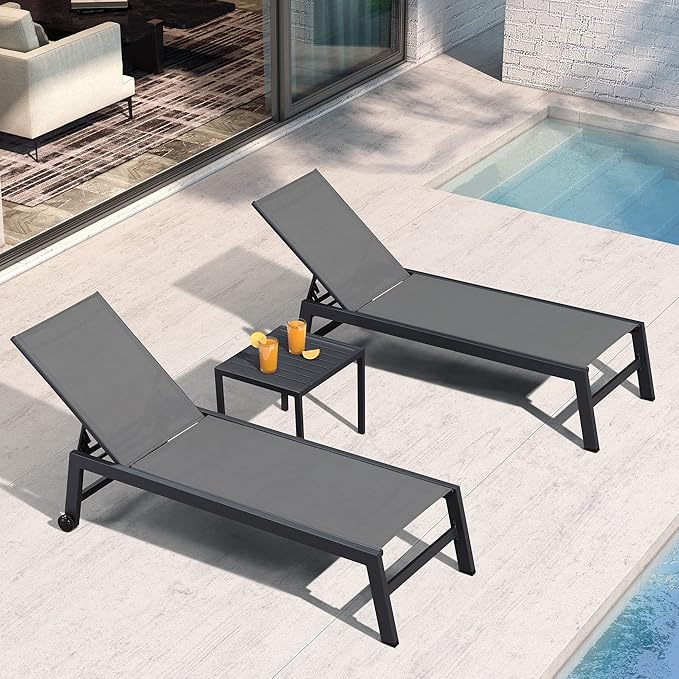 PURPLE LEAF Outdoor Chaise Lounge with Wheels for Outside 2 Pieces Aluminum Patio Lounge Chair with 5 Adjustable - Photo 3