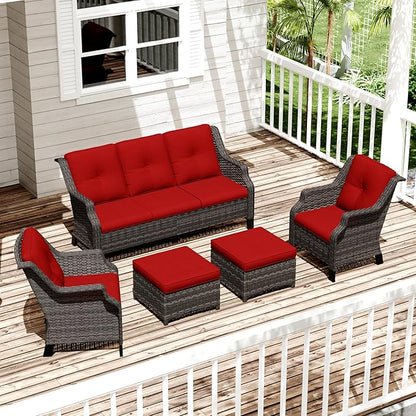 Patio Furniture Set 5 Pieces, Outdoor Wicker Furniture with Coffee Table and Side Table, Modern Rattan Patio Chairs Conversation Sets with Sofa for Garden, Terrace, Porch, Balconies, Lawns