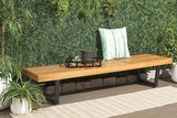 SAFAVIEH Outdoor Patio Furniture Collection – Heather Natural Brown Solid Wood Patio Bench with Black Steel Legs - Photo 2