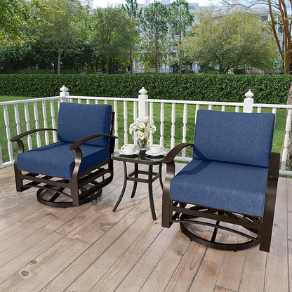 Kurapika 3 Pieces Patio Furniture Set, Outdoor Aluminum Swivel Gliders Rocker, Patio Bistro Set Rocking Chair with Thickened Cushions and Side Table for Porch Garden(Navy Blue)