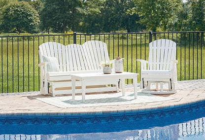 Signature Design by Ashley Hyland Wave Outdoor Casual Swivel Glider Adirondack Chair with 360-Degree Swivel, Weather Resistant HDPE, 18" Seat Height, White