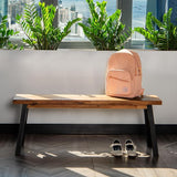 Solid Wood Bench - Minimalist Design, Acacia Wood Construction, Natural top-Black Leg Color, Versatile for Entryway - Photo 9