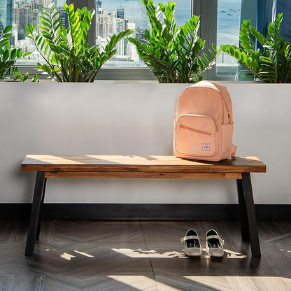 Solid Wood Bench - Minimalist Design, Acacia Wood Construction, Natural top-Black Leg Color, Versatile for Entryway,Living Room,Bedroom & Outdoors,Easy Assembly & Weather-Resistant