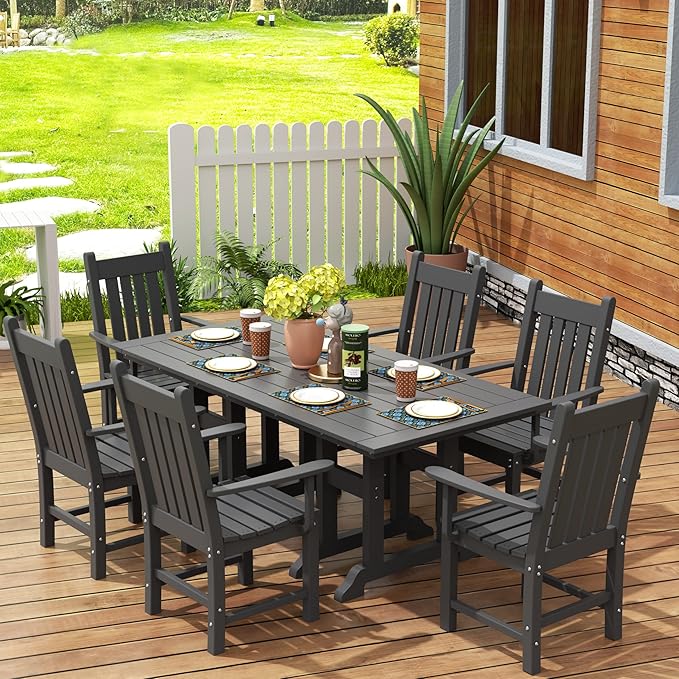 WestinTrends Malibu Classic Outdoor Dining Chairs with Arms, All Weather Poly Lumber Adirondack Patio Chairs Restaurant Bistro Chairs Support 350 LBS, Arched Backrest and Curved Seat, Gray
