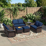 7 Piece Patio Wicker Conversation Set, 2 All-Weather Use Outdoor Wicker Loveseat with 2 PE Rattan Ottomans - Photo 1