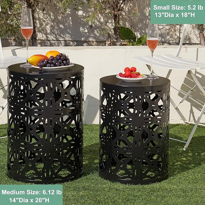 Y&M Set of 3 Stacking Coffee Table for Living Room, Patio Side Table,Indoor End Tables for Bedroom, Outdoor Decorative Garden Stool with Heavy Duty Metal Frame Modern Industrial Decor - Black